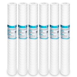 Membrane Solutions 5 Micron 2.5" OD x 20" Length Sediment Water Filter String Wound Polypropylene Cartridge for Whole House Filter Systems - 6 Pack