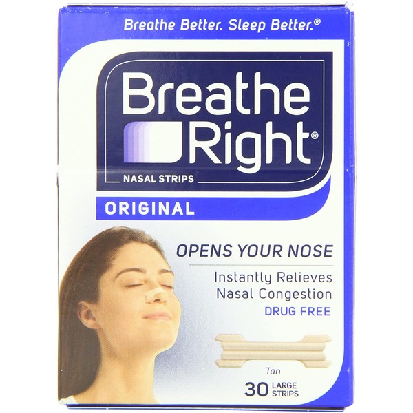Breathe Right Nasal Strips, Large,tan, 30-count Boxes (Pack of 2)