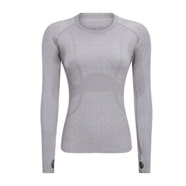 LUYAA Seamless Workout Shirts for Women Long Sleeve Quick Dry Gym Athletic Running Tops Light Gray
