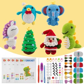 6Pcs Crochet Kit for Beginners, DIY Crochet Kit for Adults Kids, Crochet Animal Kits with Step by Step Videos Tutorials, Yarn Crochet Hook Great Birthday Holiday Gift, DIY Keychain Pendants (Set-01)