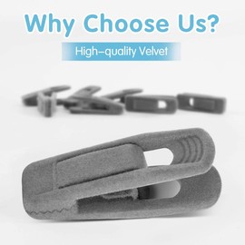 TOFIIGREM Grey Velvet Hangers Clips (80-Pack), Non-Slip Strong Velvet Hangers Clips for Velvet Skirt Hangers, Velvet Pants Hanger Velvet Clips Fit for Thin Velvet Clothes Suit Hangers