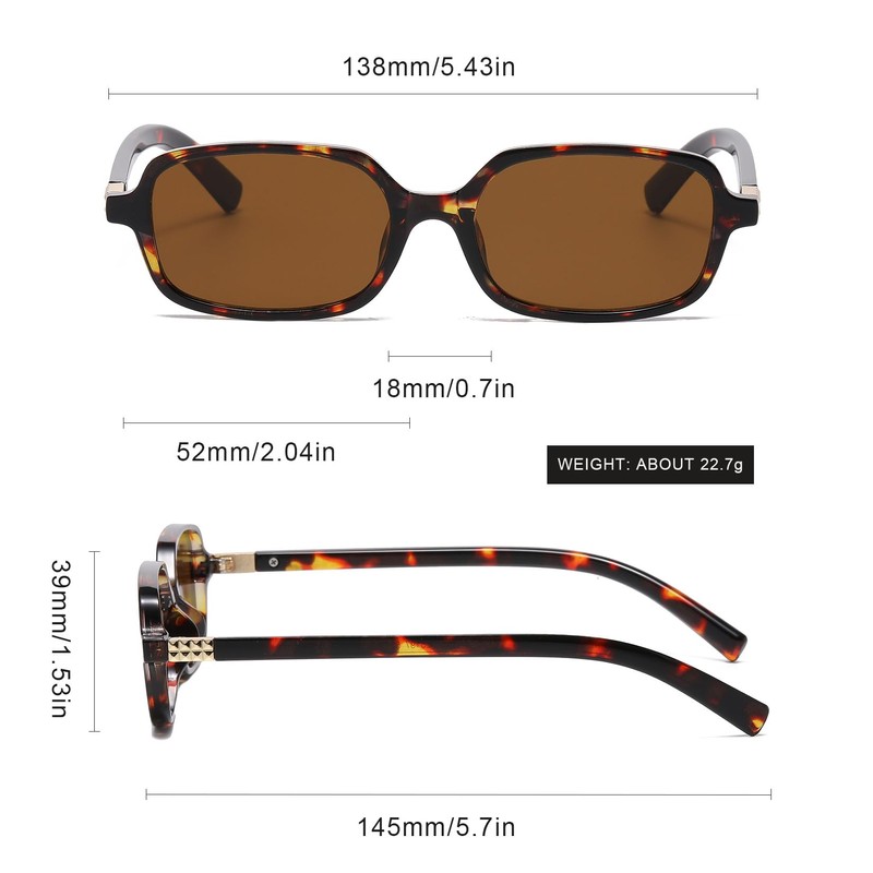 RUNHUIS Fashion Rectangular Sunglasses for Men and Women, Vintage Retro
