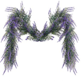 MAKHOT - Guirnalda artificial de lavanda morada de 6 pies, para primavera, verano, todo el año, lavanda, color morado oscuro, decoraciones de corona verde, para mesa, hogar, boda, manto, arco, porche
