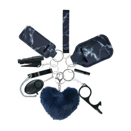 Zesirmay 10PCS Accessories Keychain Set for Women with Safety Alarm Key Chain,Whistle and Wirstlet KeyChain Set(Black)