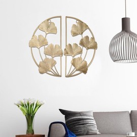 Topyond Golden Ginkgo Leaf Wall Hanging Decor Elegant Iron Art Sculpture for Living Room, Office,Gold Leaf Wall Accent for Modern, Boho, and Home Decor