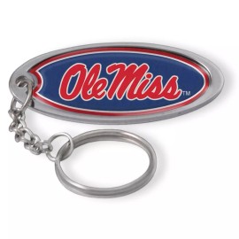 Stockdale Mississippi "Ole Miss" Rebels Metal Key Chain W/domed Insert - Red Background