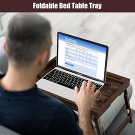 2 Pack Bamboo Breakfast Tray with Telescopic Legs Tray with Foldable Legs and Removable Stand | Ergonomic Handle | Portable Bed Tray for Dining, Working, Laptop, Tablet and Phone