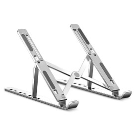 USLEET Adjustable Laptop Stand for Desk - Foldable Aluminum Portable Stand, Compatible with MacBook, Dell, HP, and More - Ergonomic Laptop Riser with Anti-Slip Design, and Heat Ventilation (Silver)