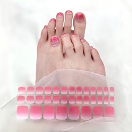 LIFOOST Semi Cured Gel Toenail Strips Gradient Pink 22 PCS Toenail Stickers for Any UV Lamps(Not Included), Gel Pedicure Strips for Women, Long Lasting