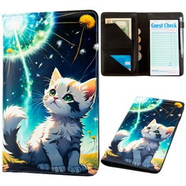 BECEERE Server Book, Server Books for Waitress, Leather Server Book with Zipper Pocket, Cute Server Book, Waitress Book Fit Server Apron (Cute cat)