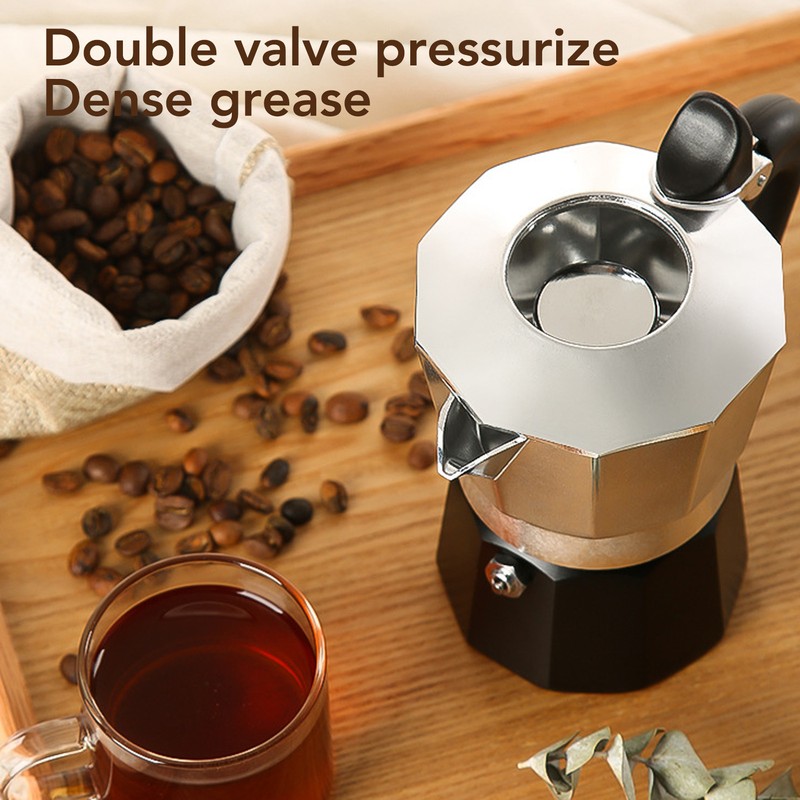 Moka Pot with Double Valve 150ML octagonal Aluminum Moka Stovetop