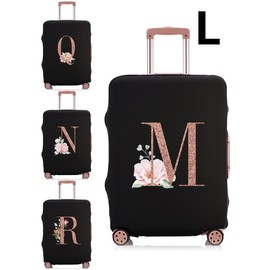 Floral Letter Pattern Luggage Cover, Dustproof Foldable Travel Bag Protector, Bag Accessories for Women & Men - Color: Black, Size: Letter-M