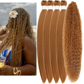 Honey Blonde Braiding Hair Pre stretched with Boho Curls Synthetic Curly Braiding Hair for Boho Braids