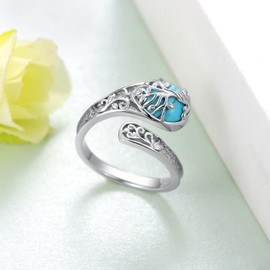 jiulegufa Tree of Life Spoon Rings for Women 925 Sterling Silver Turquoise Spoon Rings Vintage Turquoise Jewelry Gifts for Women Men