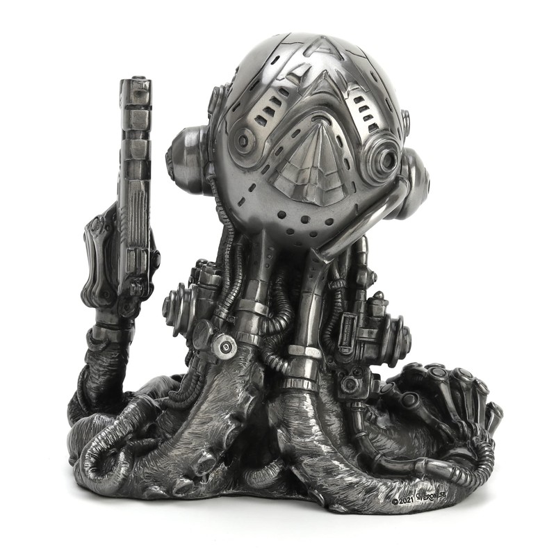 Veronese Design 6 1/8" Cyberpunk Robotic Octopus Resin Sculpture Pewter