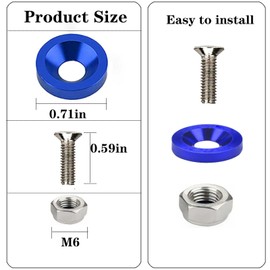 LUYEJKO Engine Dress up Kit, 40 PCS Bumper Fender Washers ，M6 Dress up Bolts (Blue)