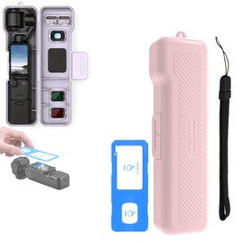 Screen Protector and Hard Storage Case for DJI OSMO Pocket 4/3 / Xtra Muse Accessories, Compact Hard Shell Travel Carrying Case with 3 Filter Slots | 2 Memory Card Slots | 1 Wrist Strap (Pink)