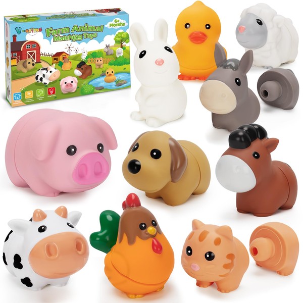 V-Opitos 10 Pack Farm Animal Matching Toys, Montessori Gifts for