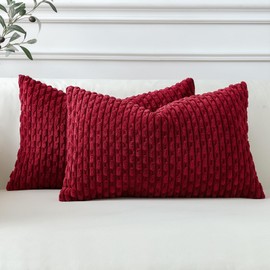 Sungeek Set of 2 Corduroy Cushion Covers, Decorative Cushion Covers, Soft Cushion Cover, Decorative Cushion, Sofa Cushion, Boho Decorative Cover, Cushion Cover for Sofa, Bedroom, Living Room (Wine