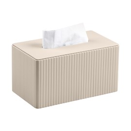 MEIBOOCH Extra Large Tissue Box Cover for Standard Size 180 to 230 Count Box of Tissues, PU Leather Rectangle Tissue Holder with Magnetic Closure (Beige)