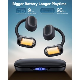 Open Ear Earbuds Ear Buds 90Hrs Playtime Wireless Earbuds with LED Display Bluetooth Headphones Bluetooth 5.3 with Earhook Stereo Sound Headphones with 16.4mm Drivers for Sport Running Workout Black