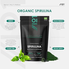 Organic Spirulina 2000mg – 1000 Vegan Tablets - Pure Supplement Formula with No Additives – Resealable and Recyclable Pouch by Alpha01