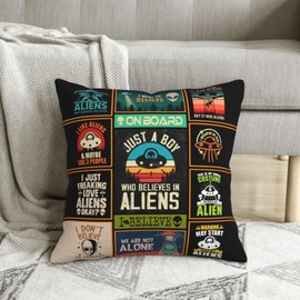 Christmas Alien Gifts - Funny Xmas Alien Gift for Men - UFO Gifts - Ancient Aliens Merchandise - Alien Stuff - Birthday Gift for Alien Lovers - Alien Decor Throw Pillow Cover 18"X 18"