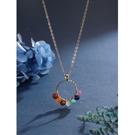 Top Plaza 7 Chakra Necklace for Women Healing Crystal 4mm Natural Gemstone Necklace Beaded Circle Pendant Necklaces Reiki Spiritual Quartz Jewelry Gifts