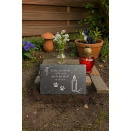 eGenuss Memorial Plaque Animal Gravestone Natural Slate with Black Iron Stand Weatherproof Memorial Plate Grave Decoration - 30 x 20 cm