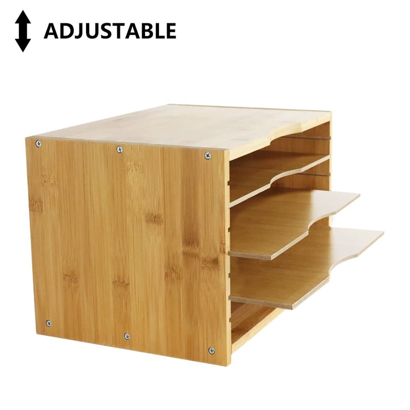 WKWKER File Organizer with 3 Adjustable Shelves Bamboo Document Letter