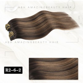 ABH AMAZINGBEAUTY HAIR Clip in Human Hair Extensions 22 Inch Chestnut Brown Mixed Dark Brown with Dark Brown Roots R2-6/2 Clip in Hair Extensions 8pcs/120g Thick Human Hair Clip in Extensions