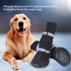 4pcs Set Reflective High Top Dog Boots for Large Dogs Anti Slip Design with Adjustable Closure for Walking in Rain or Snow (XL #02)
