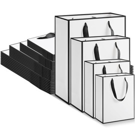 PerKoop 40 Pack Kraft Gift Bags Handled Paper 4 Sizes Goodie with Handles Gift Wrap Dessert Shopping Bags for Business Party Favors(Vertical,White Black)