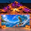 Summer Halloween Garage Door Cover, 16x7 Ft Surfing Skeleton Banner