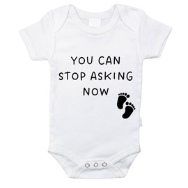 Molly Skin Funny Pregnancy Announcement Gift, You Can Stop Asking Now, Baby Reveal Gift, White Onesie Pregnancy Surprise For Grandparents, Friends, Aunts, Uncles
