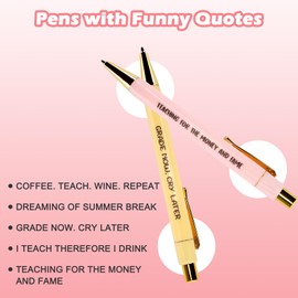 Luwrevc Funny Pens, Inspirational Teachers Pen Set, Swear Word Daily Pen Set, Daily Ballpoint Pen with Black Ink, Retractable Funny Pens with Sayings for Adult Coworkers Office Gifts Supplies (5pcs)