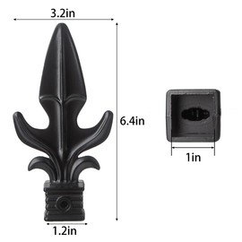 Finial Fence Topper Trident Spear High-Impact Aluminium Alloy Black Fence Gate Finials Post Caps Replacement Part, 6 Pack (1inch)