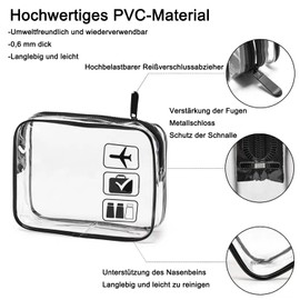 Clear Toiletry Bags, Airport Approved, 20 x 15 x 6 cm with Leak-proof Zipper, Thickened PVC Cosmetic Bag for Men and Women, Travel Essentials, Pack of 3, Black