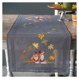 Vervaco Fox Fall Table Runner Kit, Cotton, Multicoloured, 40 x 100 cm