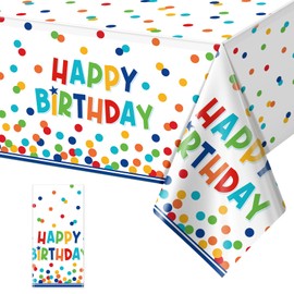 1 Pack Happy Birthday Plastic Tablecloth Decorations,Disposable Colorful Polka Dots Table Cloths,Rectangle Waterproof Table Cover for Girls Boys Birthday Baby Shower Party Decorations,54x108 Inch