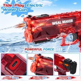 2P 2025 Upgraded Electric Water Gun with LED Flash and Type-C Charging, Automatic Squirt Guns 25-30 FT Range, Realistic Water Pistol for Summer Outdoor Pool Party Kid Sprinkler Toys