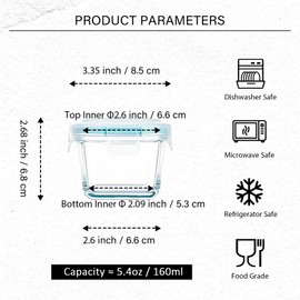 binsakao Mini Glass Food Storage Containers - 12 Pack 5.4 oz Small Glass Jars with Locking Lids - Square Food Containers - Microwave Dishwasher Safe