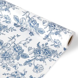 JarThenaAMCS Blue White Floral Wrapping Paper -Mini Roll- 17 In x 16.4 Ft Chinoiserie Flower Gift Wrap Paper for Wedding Baby Shower Birthday Party Wrapping Supplies