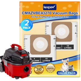 KEEPOW Shop Vac Bags Compatible with Craftsman 4 Gallon Wet/Dry Vacuum & for Dewalt DXV04T 4 Gallon Vac, shop vac accessories, Replacement Part# CMXZVBE43270 43270 (2 Pack)