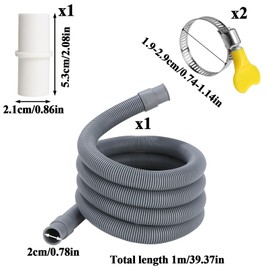 1M Washing Machine Waste Pipe Extension Adapter Kit, Dishwasher Hose Extension, Including Hose Connector and Hose Clamps, for Washing Machine, Dishwasher & Other Applications