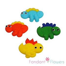 24 Edible Royal Icing Dinosaur Decorations - Cupcake Toppers - Assorted Colors