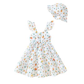 Jeinxcn Toddler Baby Girl Dress Summer Clothes Little Girls Ruffle Sleeveless Dresses Kids Beach Sundress with Hat 4-5T White
