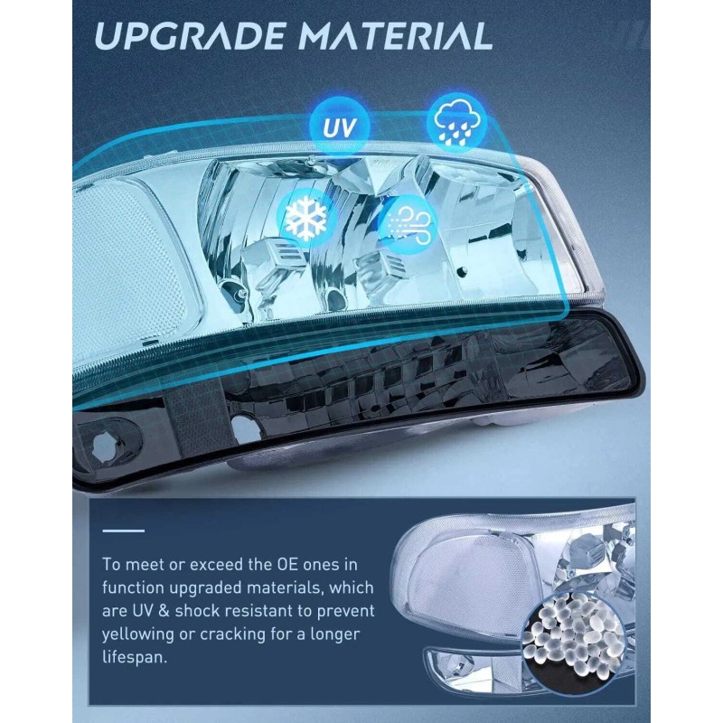 Nilight 1999-2006 GMC Sierra Yukon Headlight Assembly Chrome Case Clear