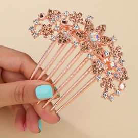 Chargances Luxury Glitter Rhinestone Flower Hair Comb Wedding Gold Crystal Heart Hair Side Comb Sparkly Gems Bridal Hair Accessories Headpiece for Women and Girls (Gold)