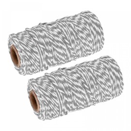 sourcing map Twine Packing String Wrapping Cotton Twine 100M/109 Yard Grey and White Rope for Gift Wrapping, Christmas Twine, Pack of 2